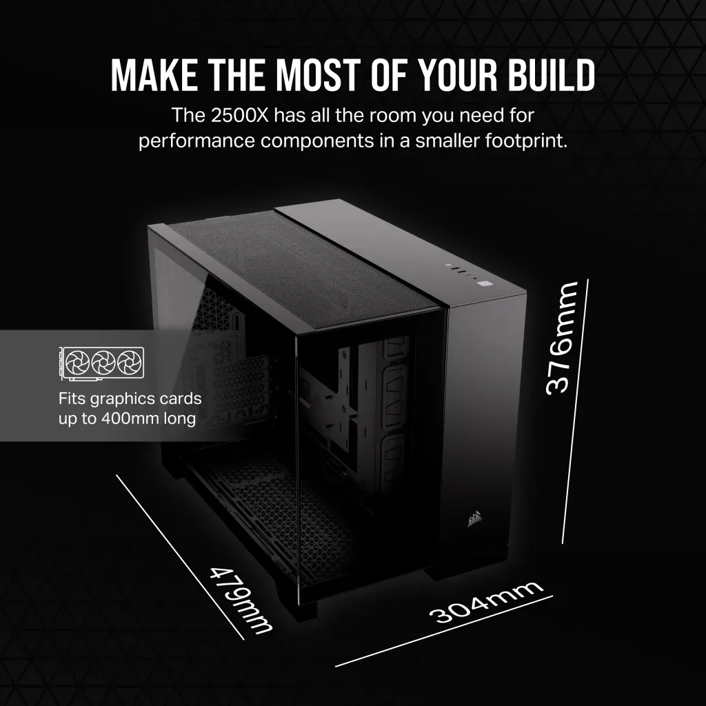 2500D Airflow Black Mid-Tower Dual Chamber PC Case; 2x 3.5'' | 2x 2.5'' Drive Bays; Up to 360mm Radiator compatible - Image 19