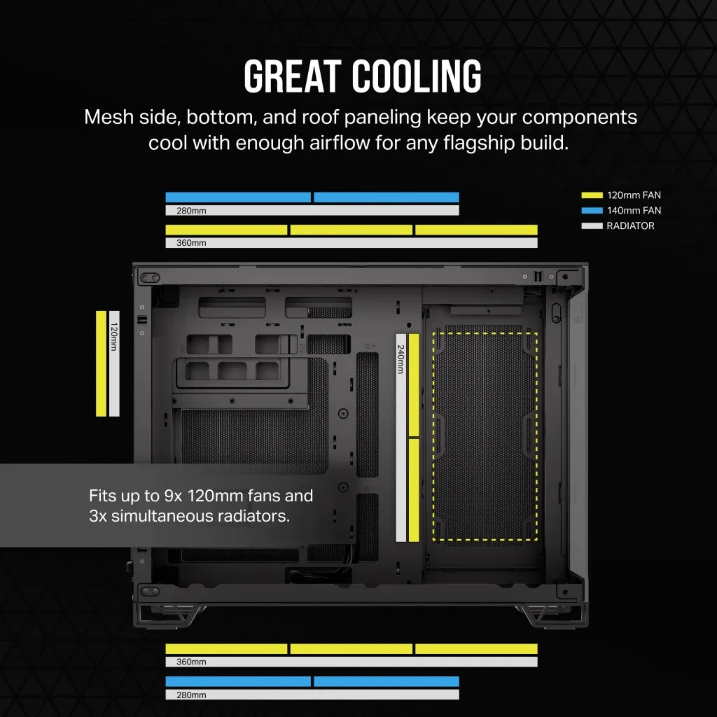 2500D Airflow Black Mid-Tower Dual Chamber PC Case; 2x 3.5'' | 2x 2.5'' Drive Bays; Up to 360mm Radiator compatible - Image 20
