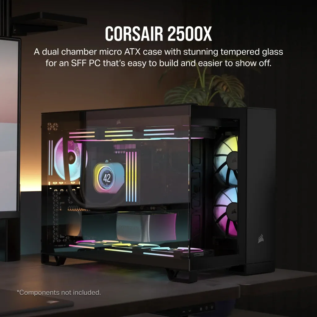 2500D Airflow Black Mid-Tower Dual Chamber PC Case; 2x 3.5'' | 2x 2.5'' Drive Bays; Up to 360mm Radiator compatible - Image 26