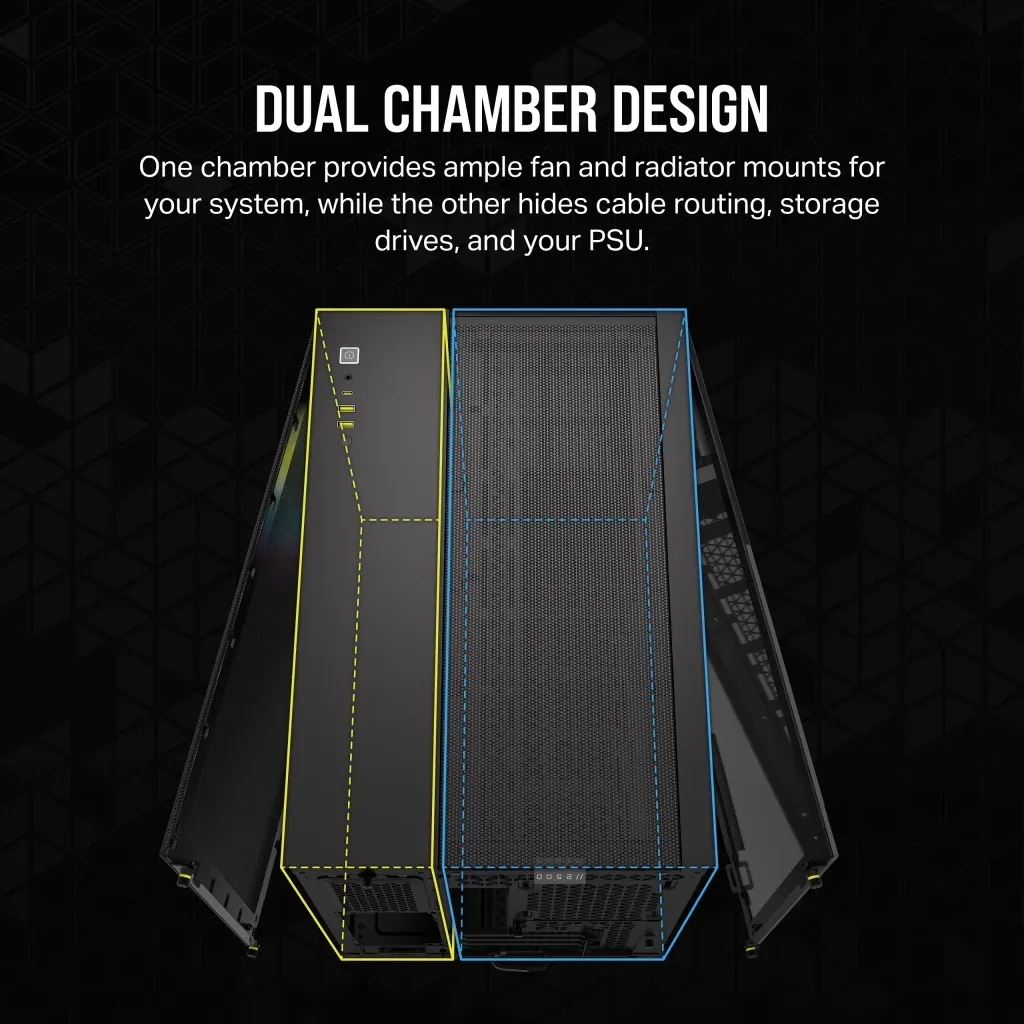 2500X RGB Micro ATX Black Dual Chamber PC Case; 2x 3.5'' | 2x 2.5'' Drive Bays; Up to 360mm Radiator; 2x 120mm fan incl - Image 3
