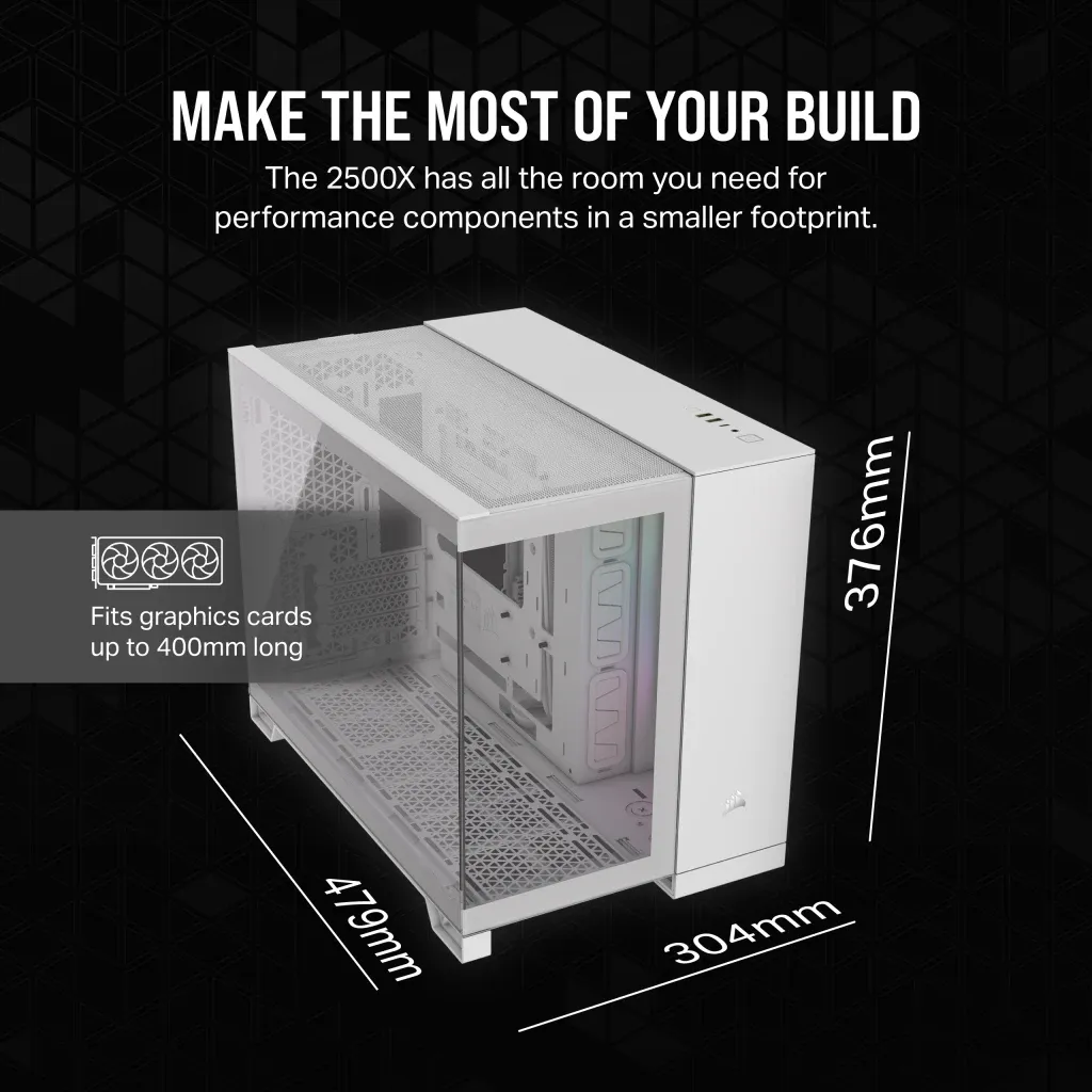 2500X RGB Micro ATX White Dual Chamber PC Case; 2x 3.5'' | 2x 2.5'' Drive Bays; Up to 360mm Radiator; 2x 120mm fan incl - Image 14