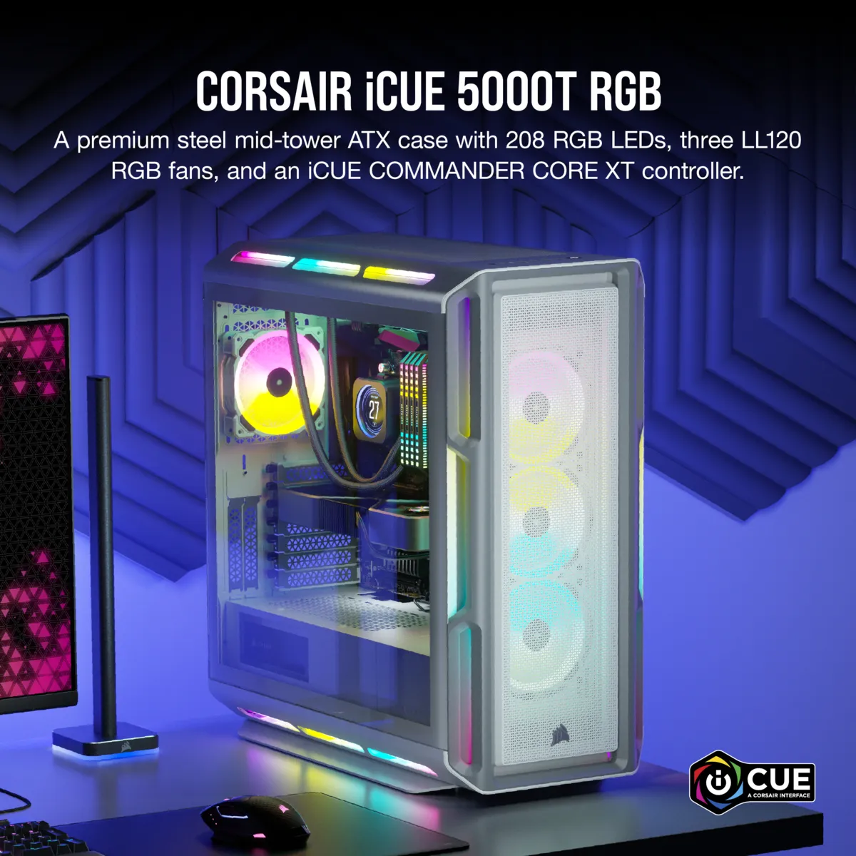 5000T RGB White Tempered Glass Mid-Tower; 2x 3.5'' | 4x 2.5'' Drive Bays; Up to 360mm Radiator compatible; 4x 120mm fan incl - Image 5