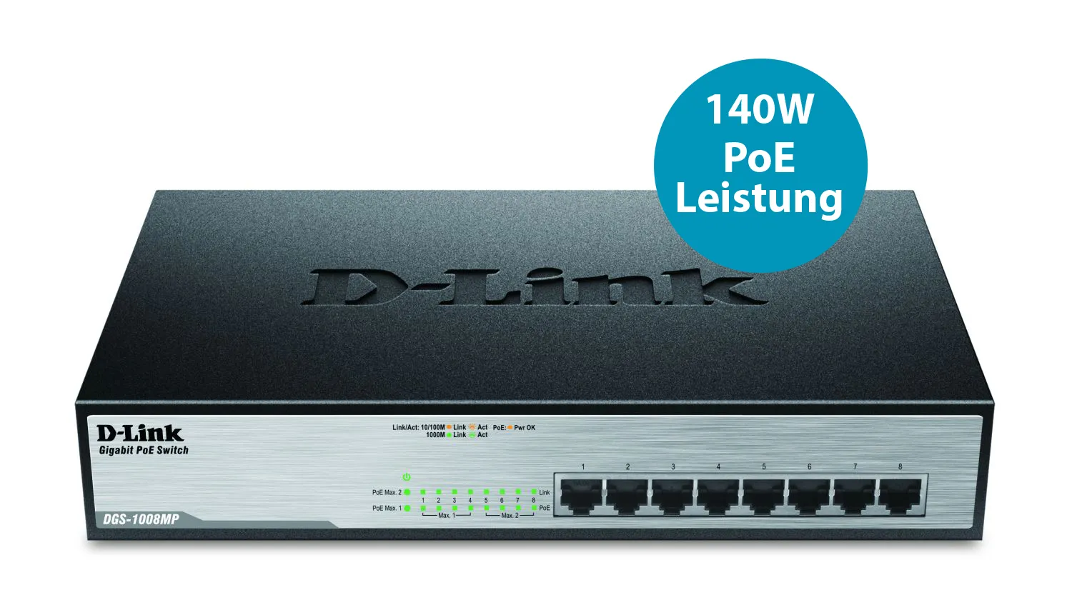 D-Link 8-Ports 10/100/1000Mbps Unmanaged Gigabit POE Switch (Metal Case; 8 x POE ports) - Image 3
