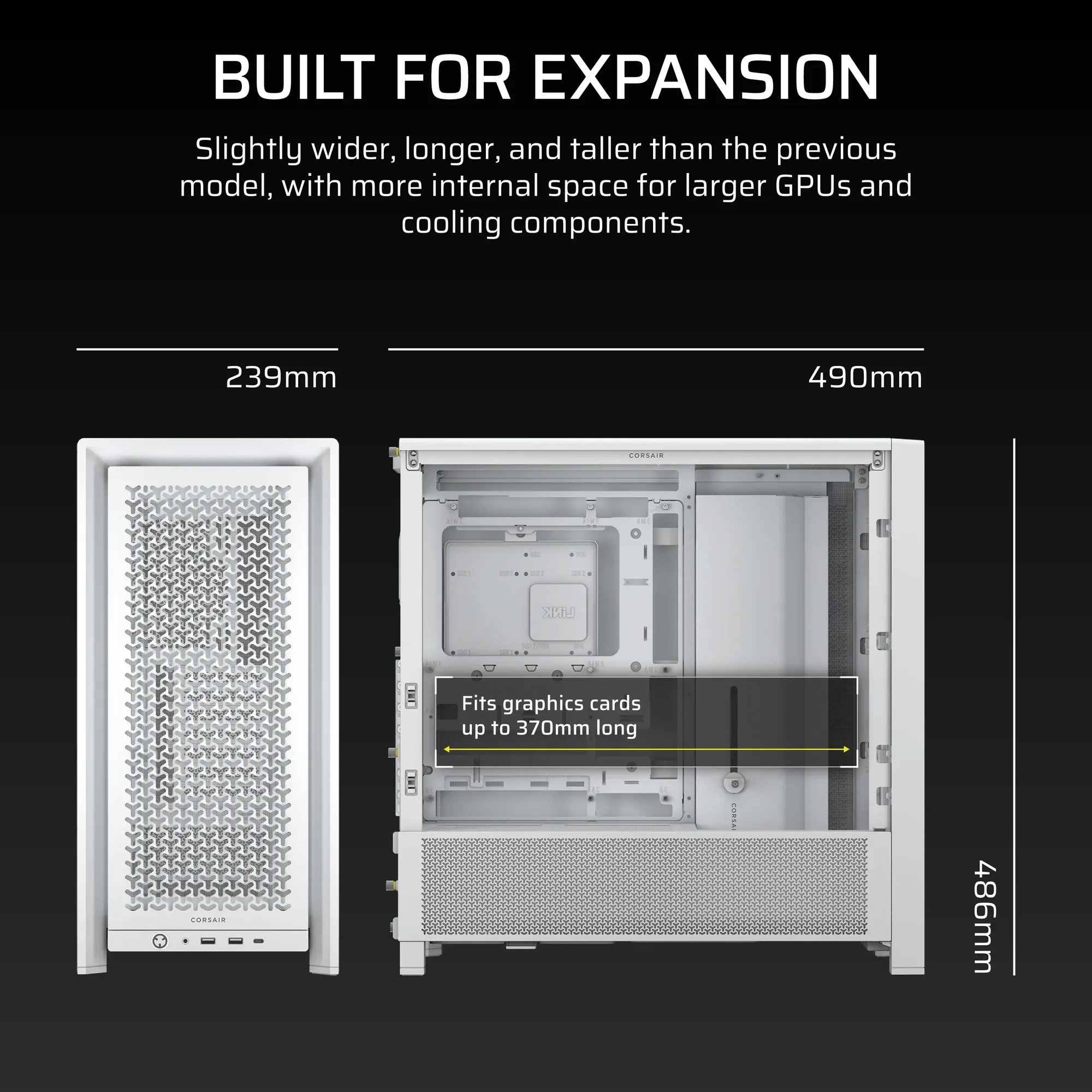 FRAME 4000D White Mid-Tower PC Case; 2x 3.5'' | 2x 2.5'' Drive Bays; Up to 360mm Radiator compatible; No Fans - Image 7