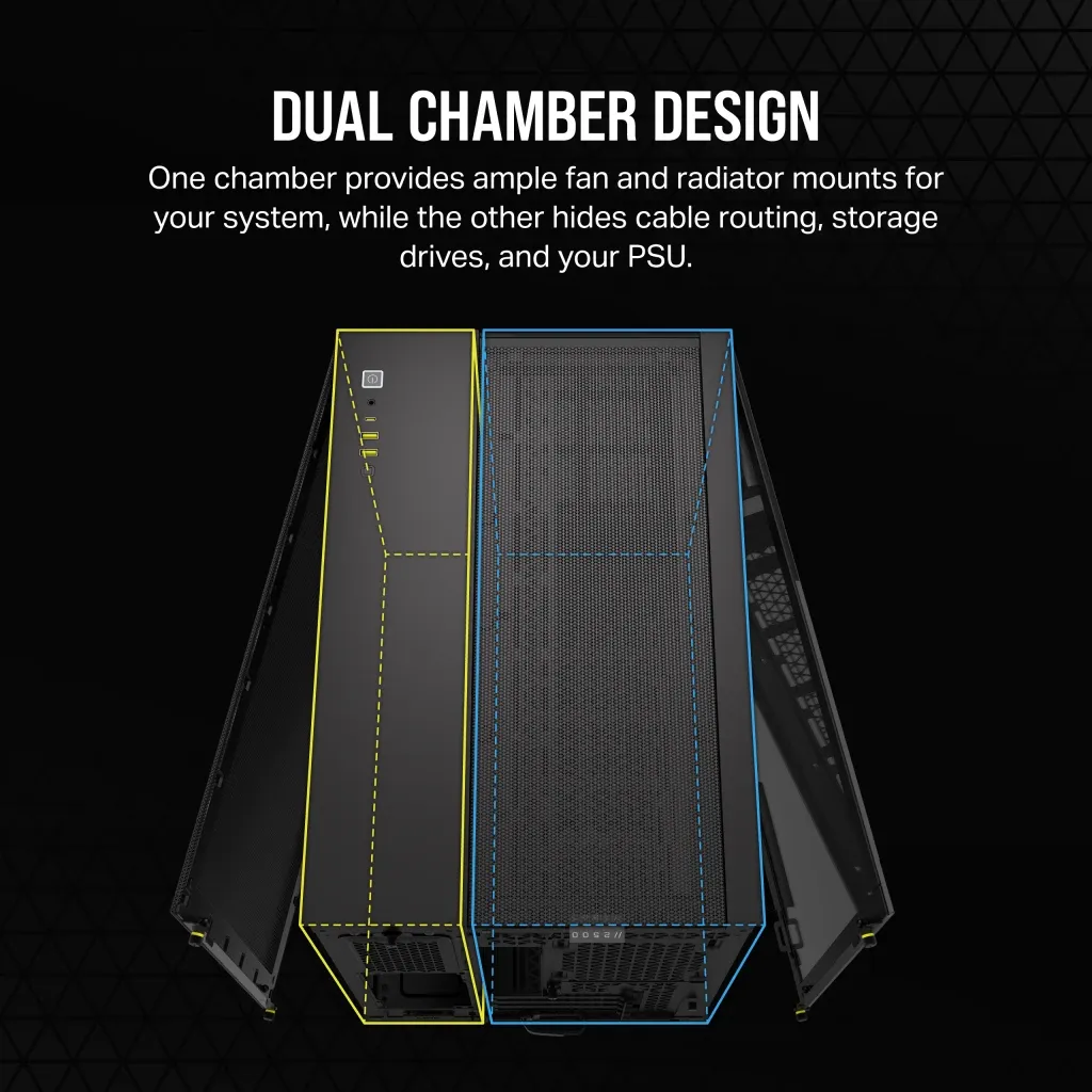 iCUE 2500X Micro ATX Black Dual Chamber PC Case; 2x 2.5'' Drive Bays; 2x 3.5''; Up to 360mm Radiator compatible - Image 14