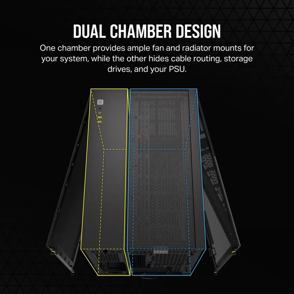 iCUE 2500X Micro ATX Black Dual Chamber PC Case; 2x 2.5'' Drive Bays; 2x 3.5''; Up to 360mm Radiator compatible - Image 7