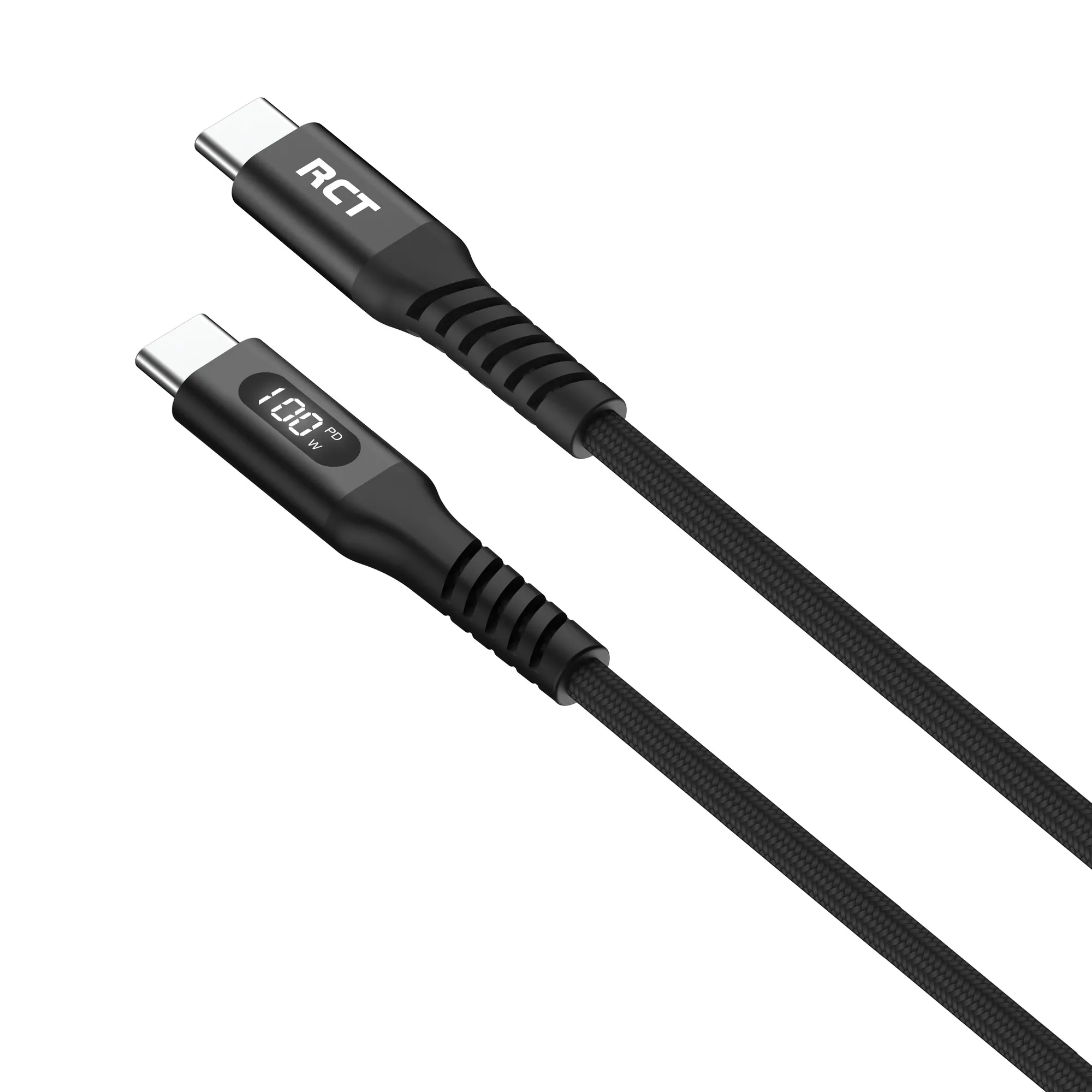 RCT USBC-USBC Sync & fast charge cable DC20V/5A; 2m (Black with LED Display) - Image 4