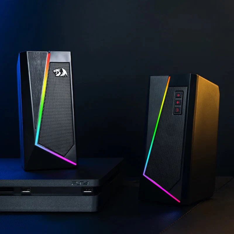 REDRAGON 2.0 Satellite Speaker ANVIL 2 x 3W RGB USB|Aux Gaming Speaker - Black - Image 6