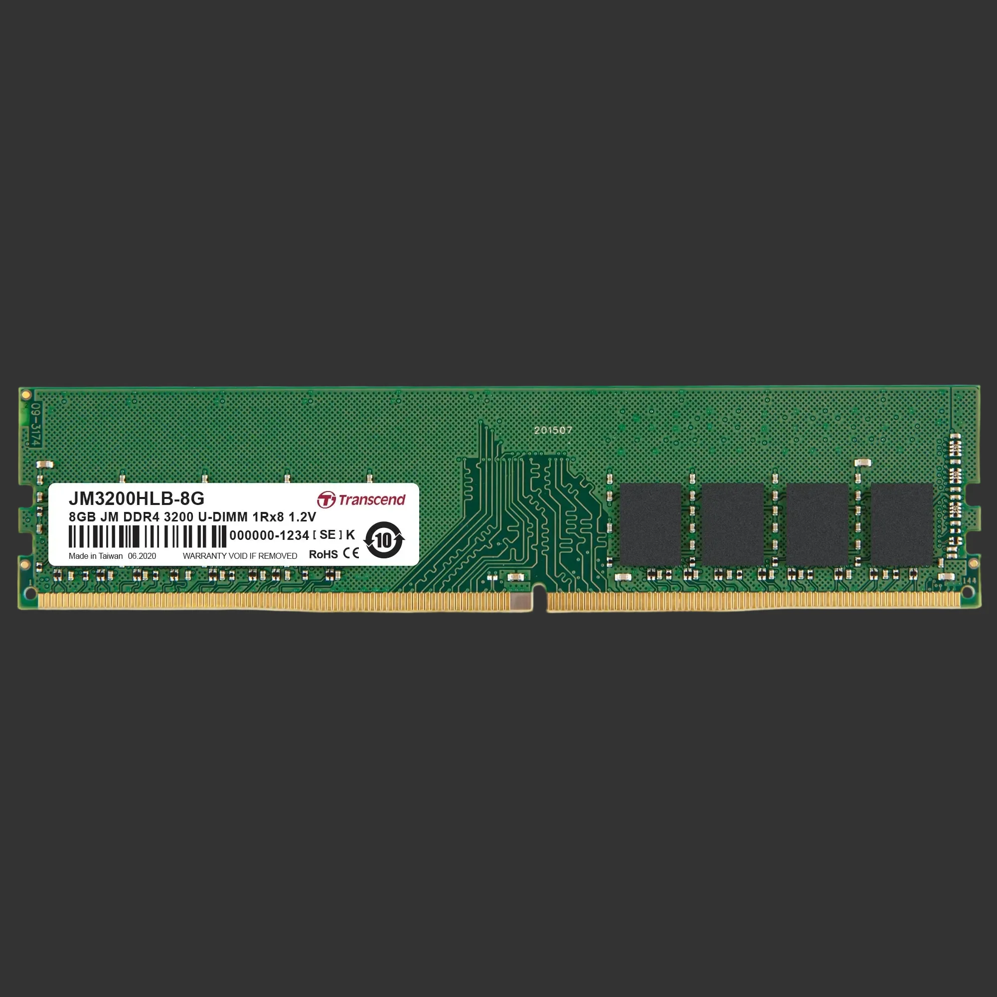 TRANSCEND 8GB DDR4 3200 DESKTOP U-DIMM 1Rx8 1Gx8 CL22 1.2V