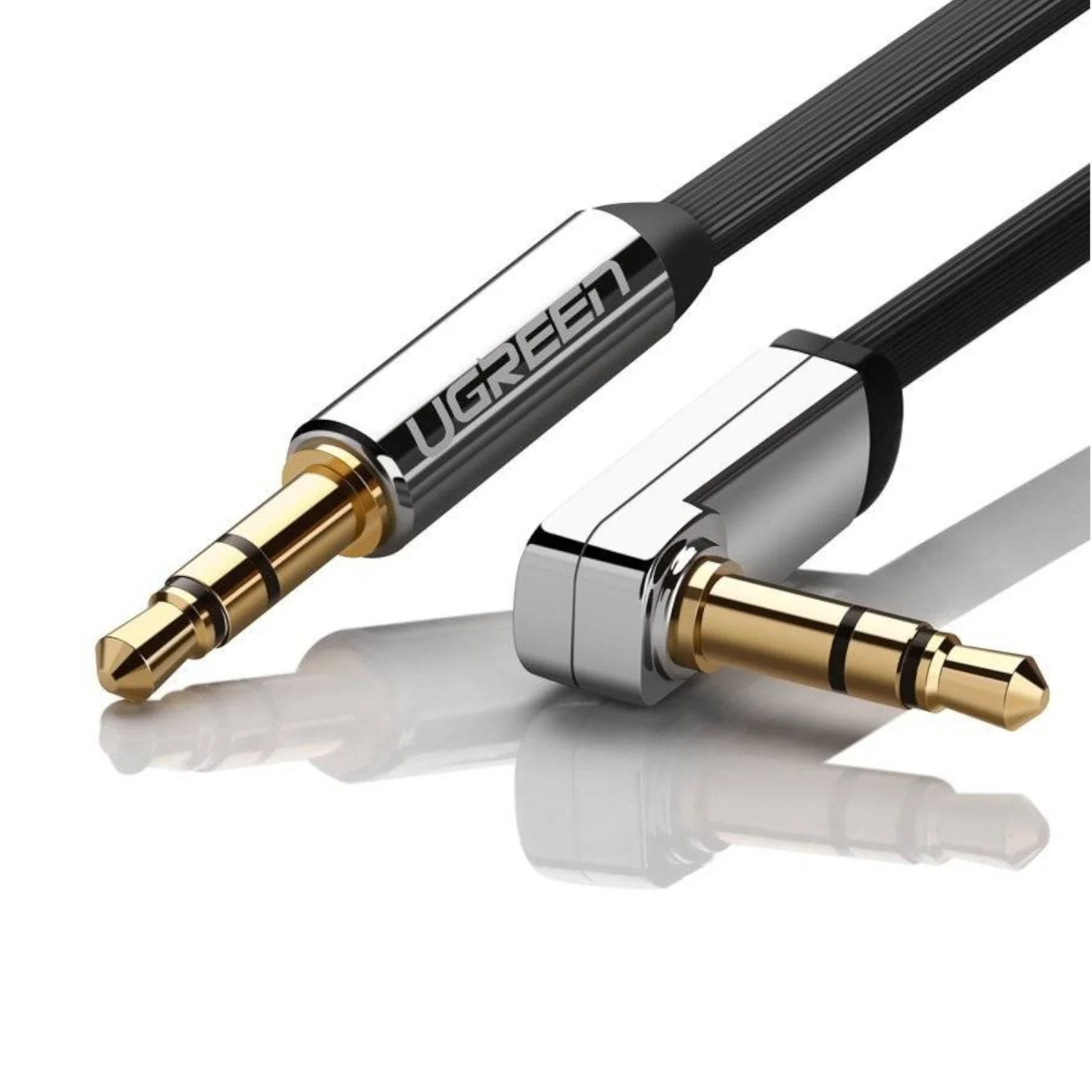 UGreen AV119 Right-angled 3.5mm Flat Aux Cable 2m - Black/Silver - Image 3